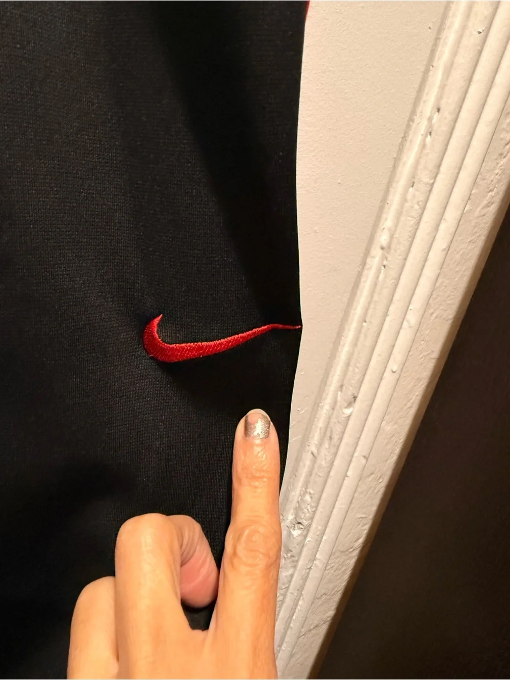 NIKE  Men's Black Track Pants with Red Side Panels